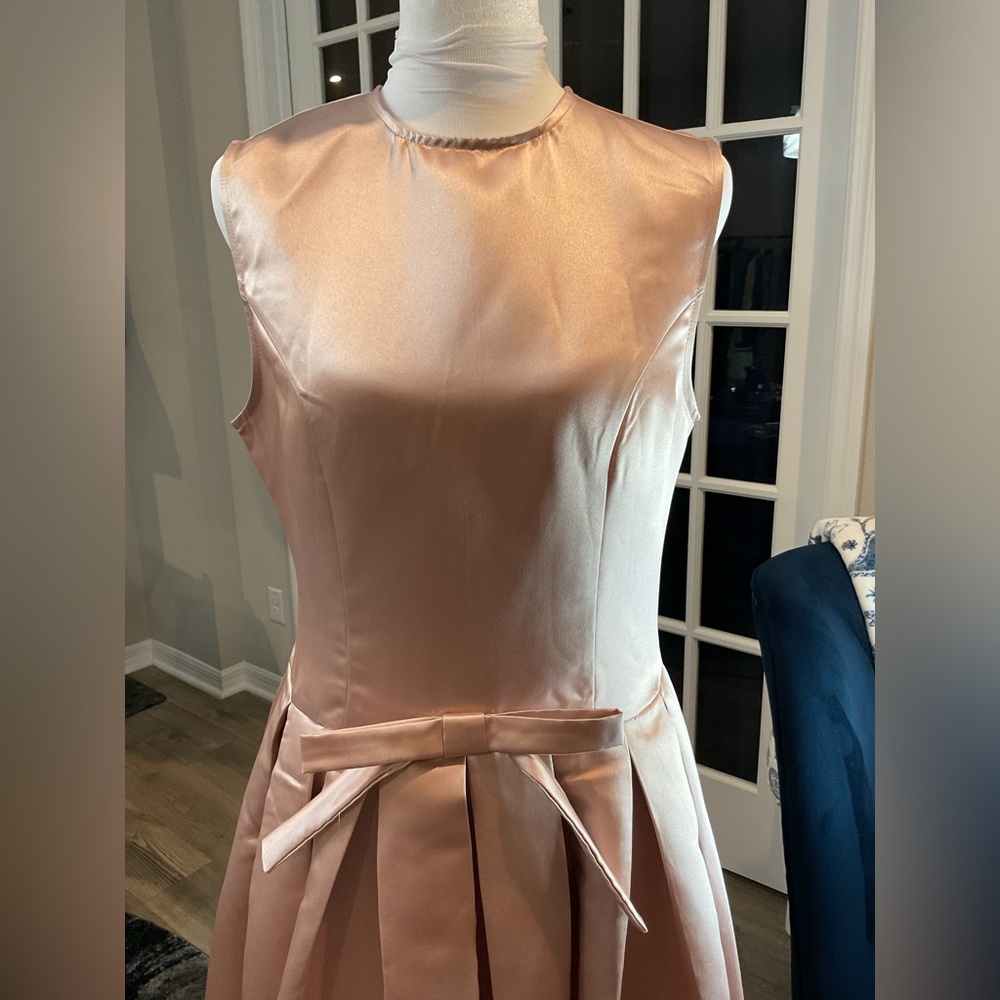 NWT Cider Pink Satin Sleeveless Bow Front Pleated Midi Dress Size M 🎀 - Picture 8 of 16